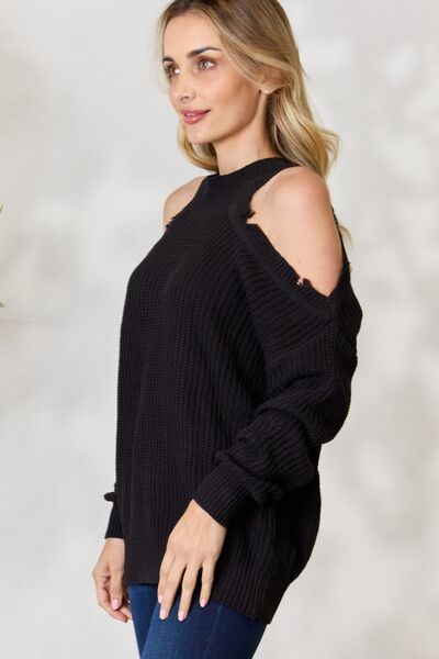 BiBi Cutout Shoulder Long Sleeve Knit Top - TRENDMELO