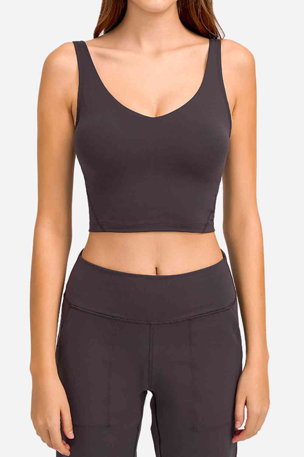 Deep V-Neck Crop Sports Bra - TRENDMELO