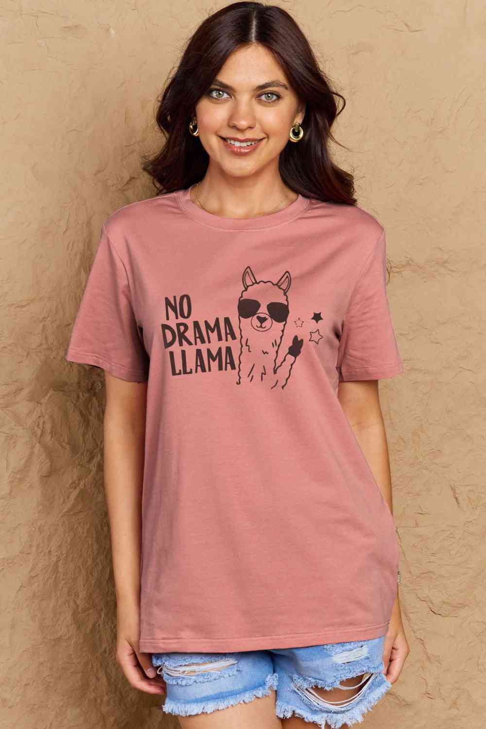 Simply Love Full Size NO DRAMA LLAMA Graphic Cotton Tee - TRENDMELO