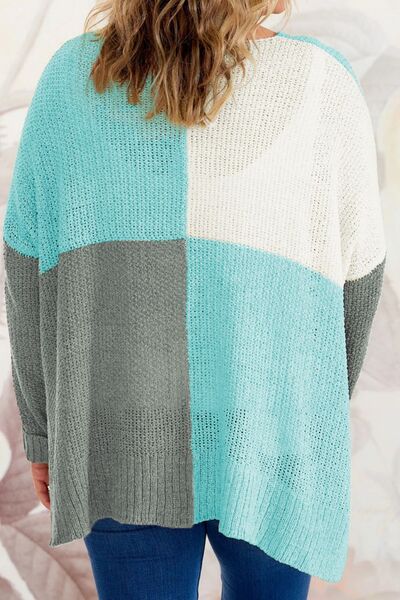 Plus Size Color Block Round Neck Sweater - TRENDMELO