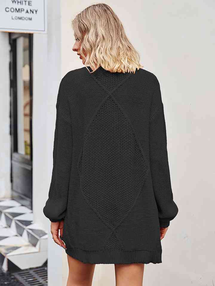 Cable-Knit Long Sleeve Cardigan - TRENDMELO