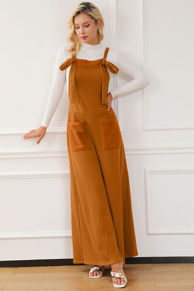 Pocketed Square Neck Wide Strap Jumpsuit - TRENDMELO