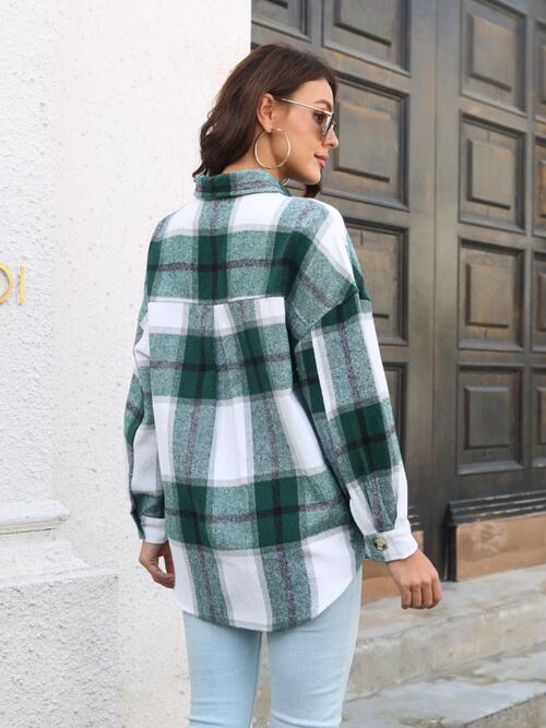 Plaid Button Up Collared Neck Long Sleeve Shirt - TRENDMELO