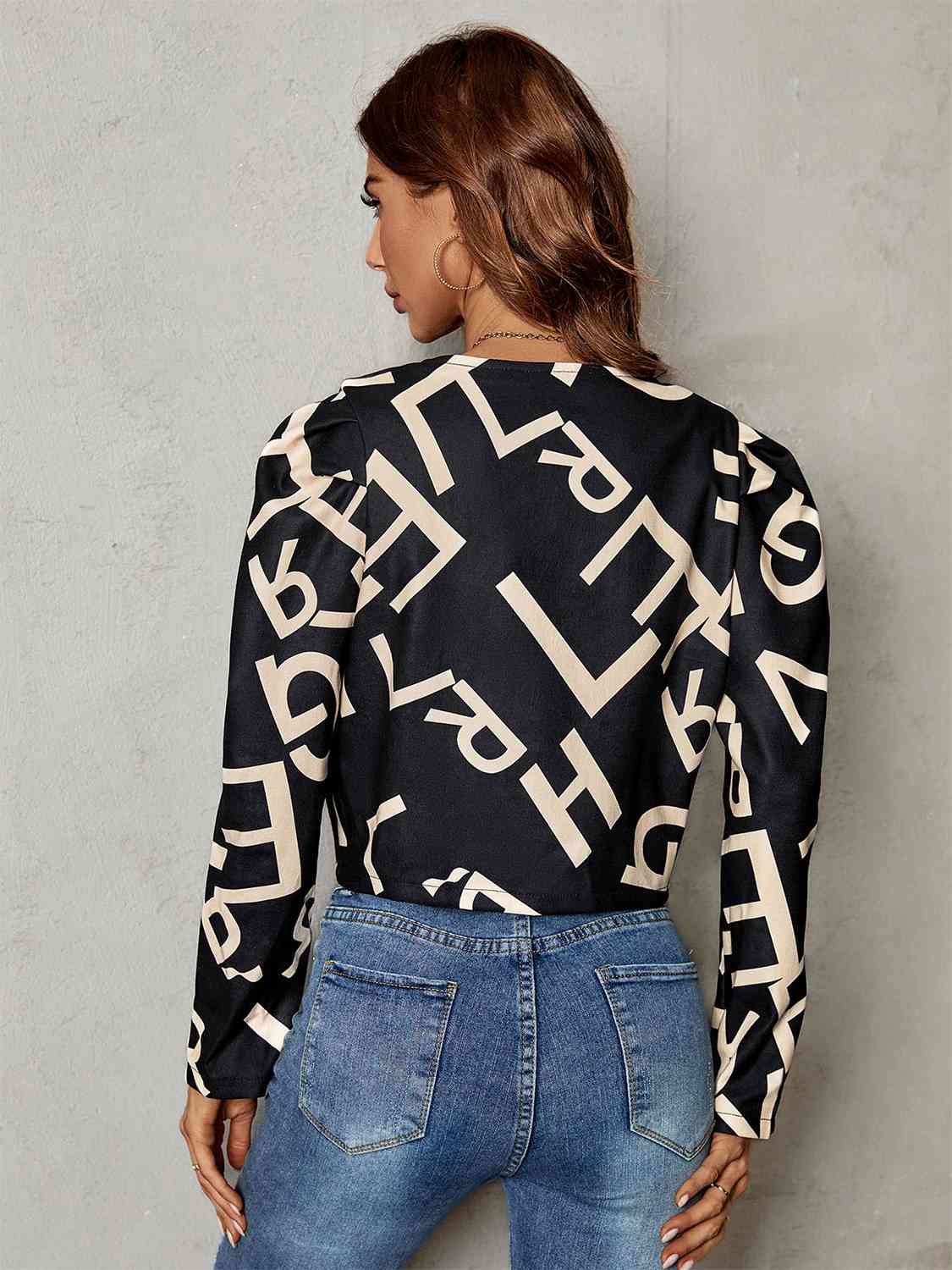 Printed Round Neck Long Sleeve Jacket - TRENDMELO