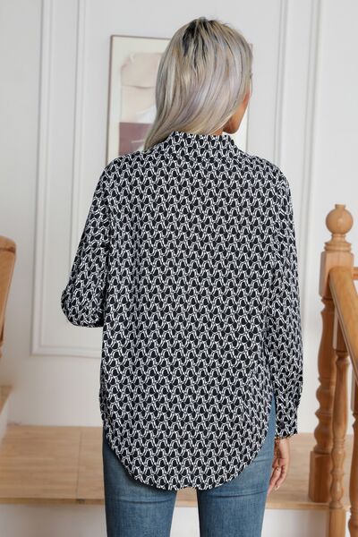 Printed Buttoned Long Sleeve Shirt - TRENDMELO