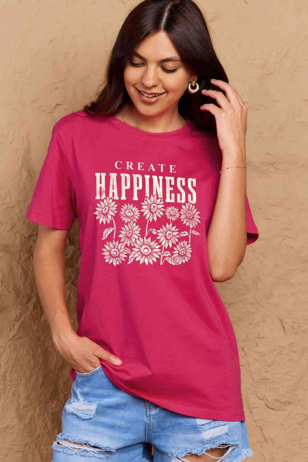 Simply Love Full Size CREATE HAPPINESS Graphic Cotton T-Shirt - TRENDMELO