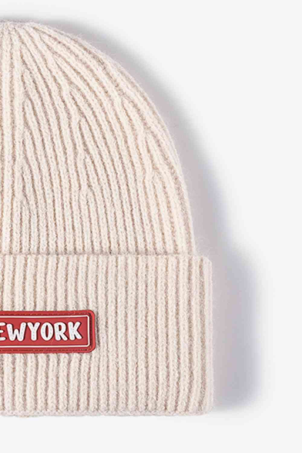 NEWYORK Patch Rib-Knit Cuffed Beanie - TRENDMELO