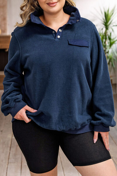 Plus Size Quarter Snap Long Sleeve Sweatshirt - TRENDMELO