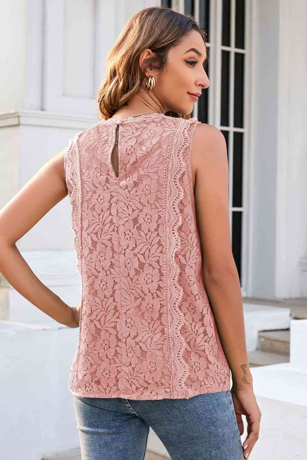 Lace V-Neck Tank - TRENDMELO