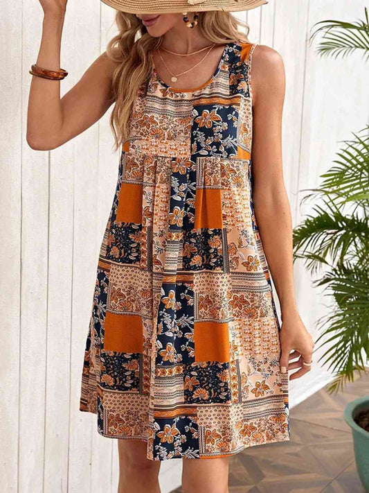 Printed Sleeveless Mini Dress - TRENDMELO