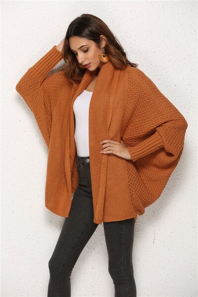 Open Front Batwing Sleeve Cardigan - TRENDMELO