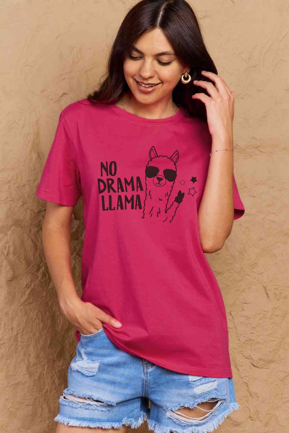 Simply Love Full Size NO DRAMA LLAMA Graphic Cotton Tee - TRENDMELO