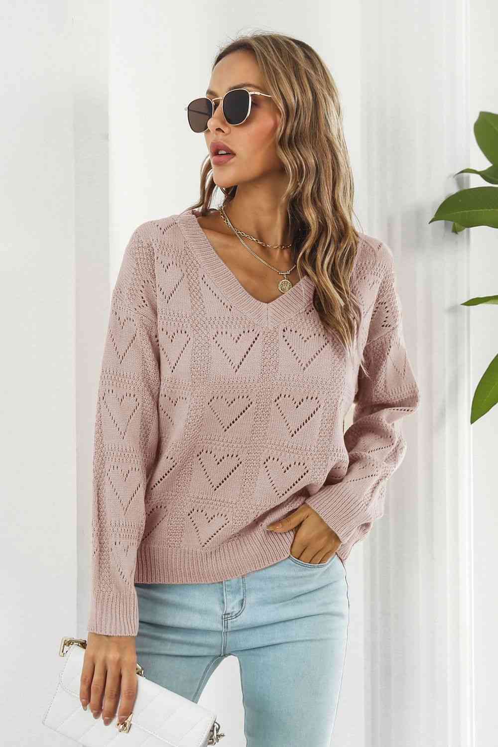 V-Neck Drop Shoulder Sweater - TRENDMELO