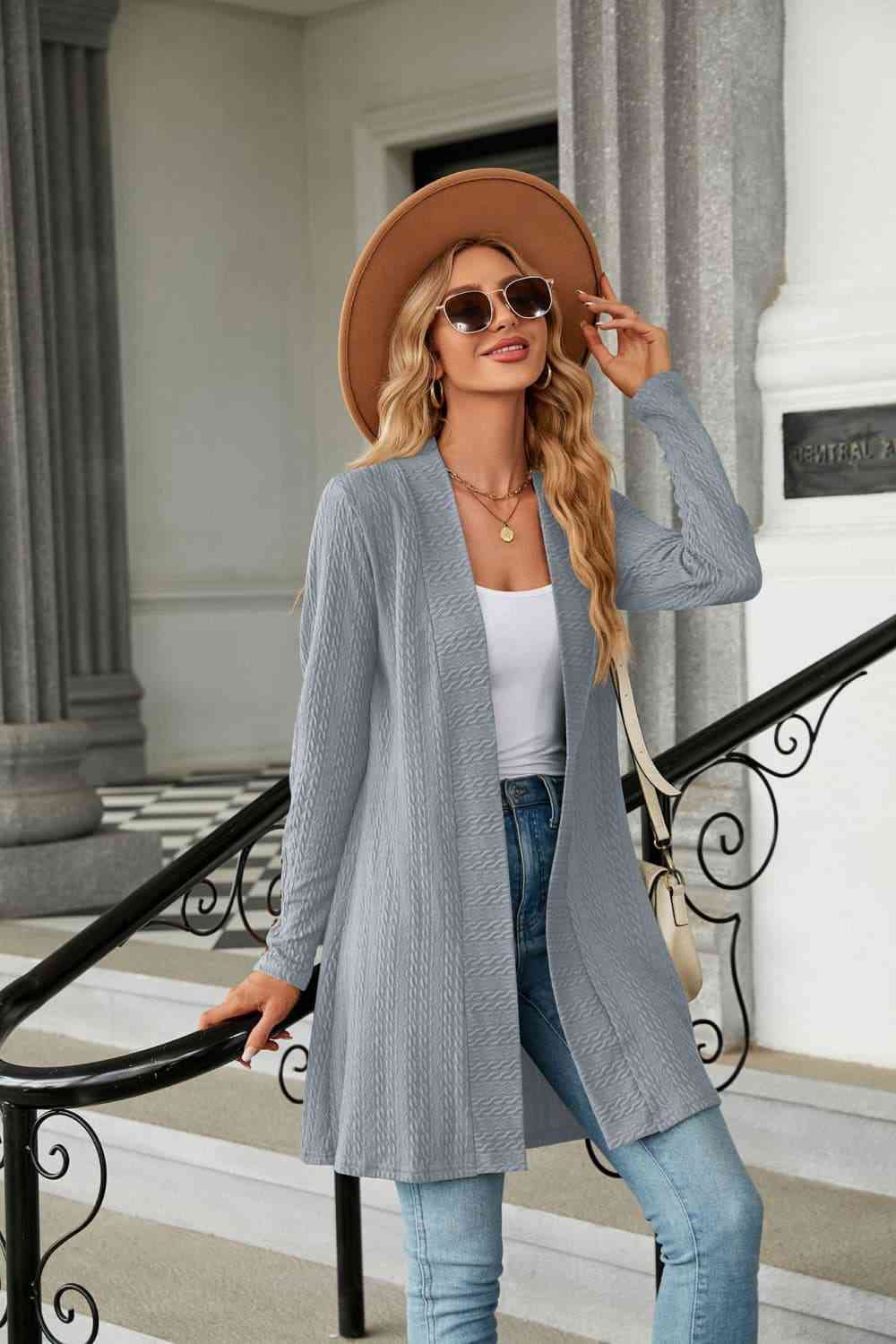 Long Sleeve Open Front Cardigan - TRENDMELO