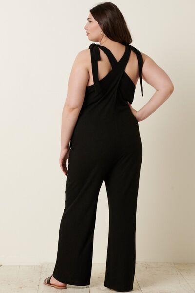 Mittoshop Rib Knit V-Neck Cross Back Jumpsuit - TRENDMELO