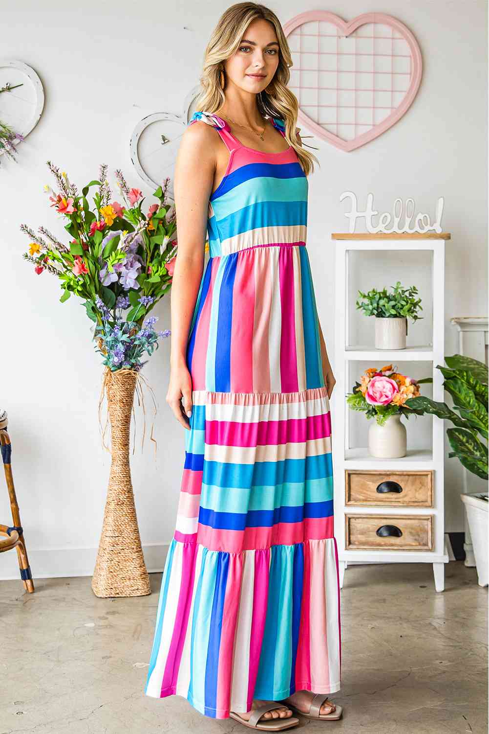 Striped Sleeveless Maxi Dress - TRENDMELO