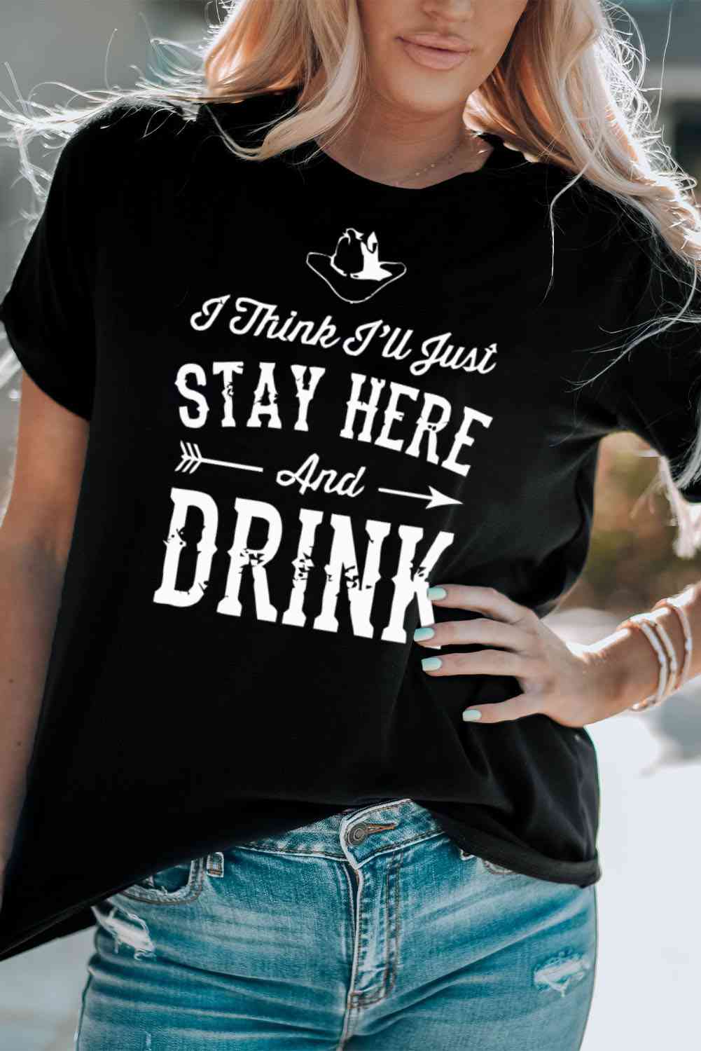 Slogan Graphic Cuffed T-Shirt - TRENDMELO