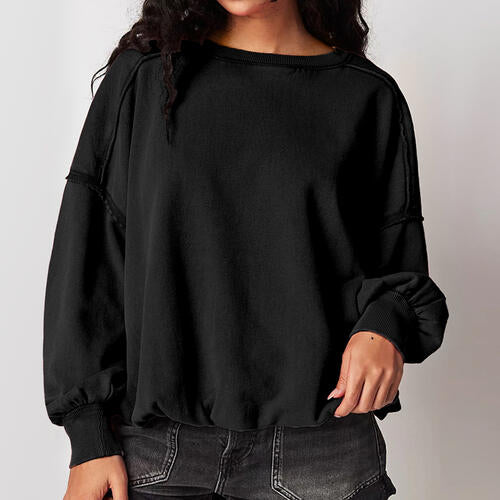 Exposed Seam Dropped Shoulder Sweatshirt - TRENDMELO