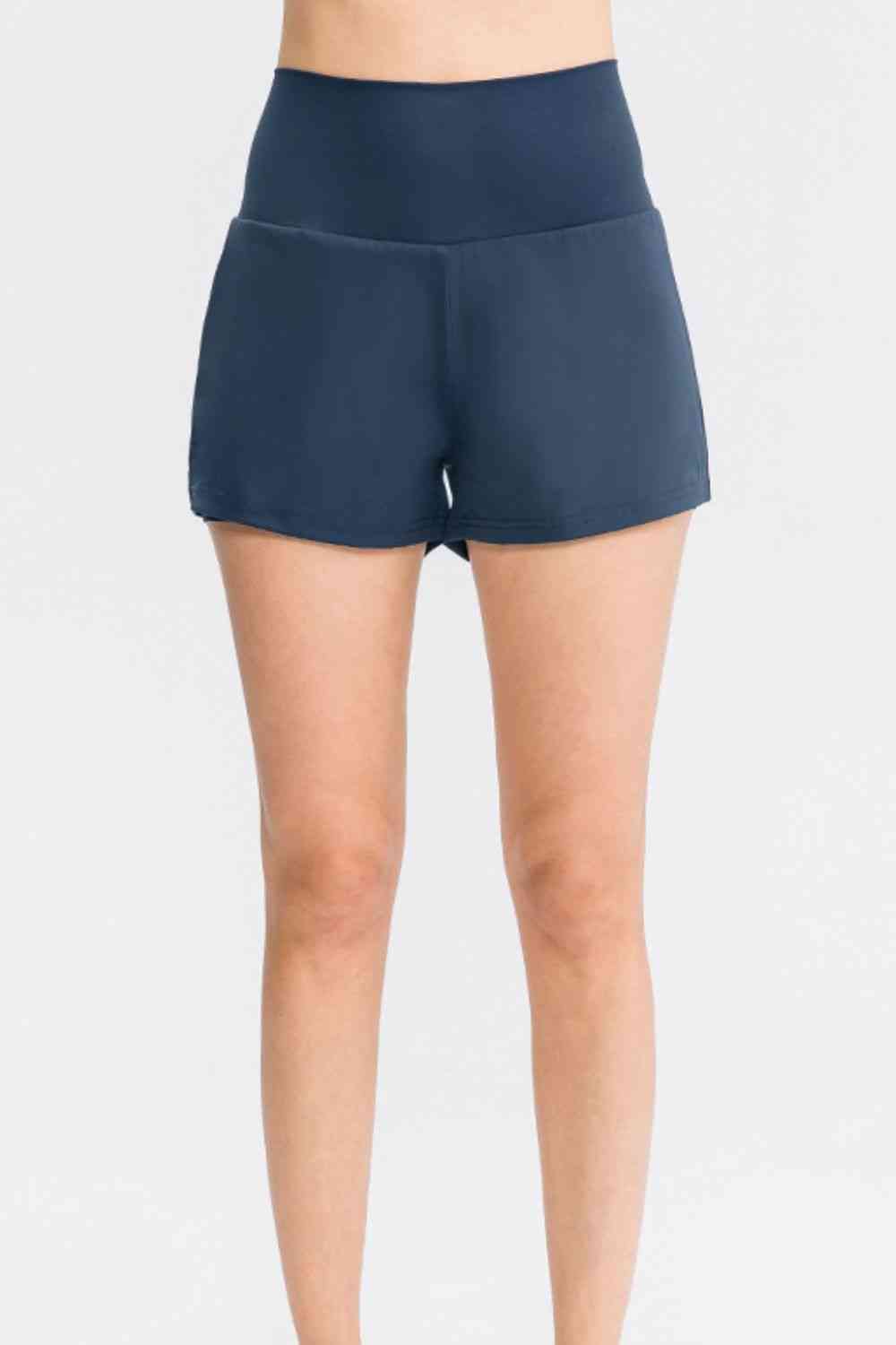 Wide Waistband Sports Shorts with Pockets - TRENDMELO