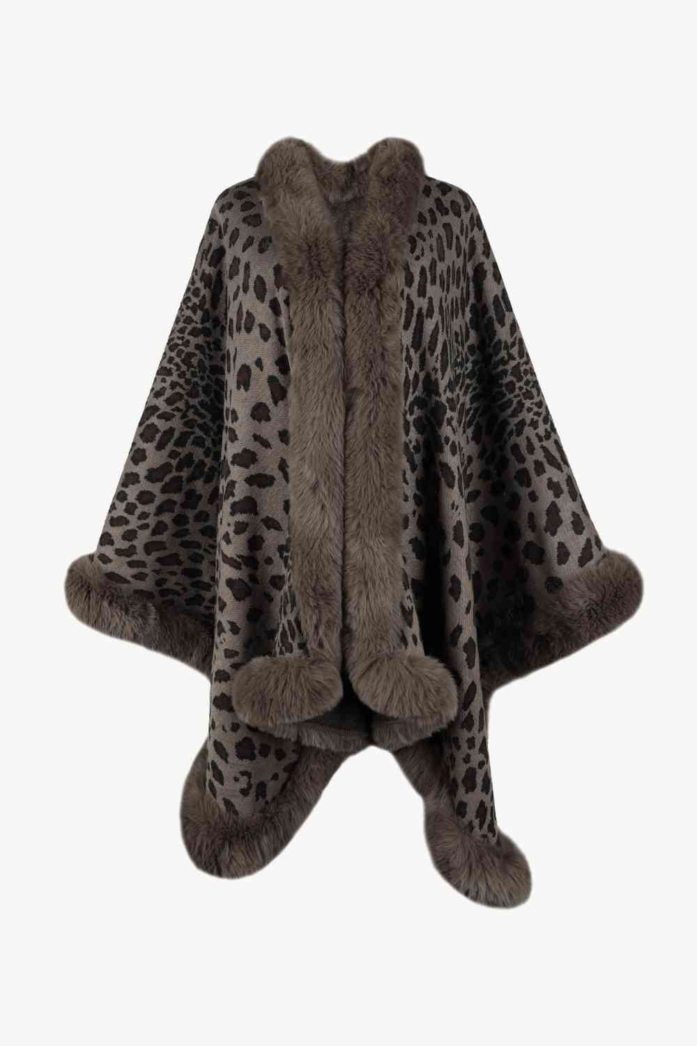 Leopard Open Front Poncho - TRENDMELO