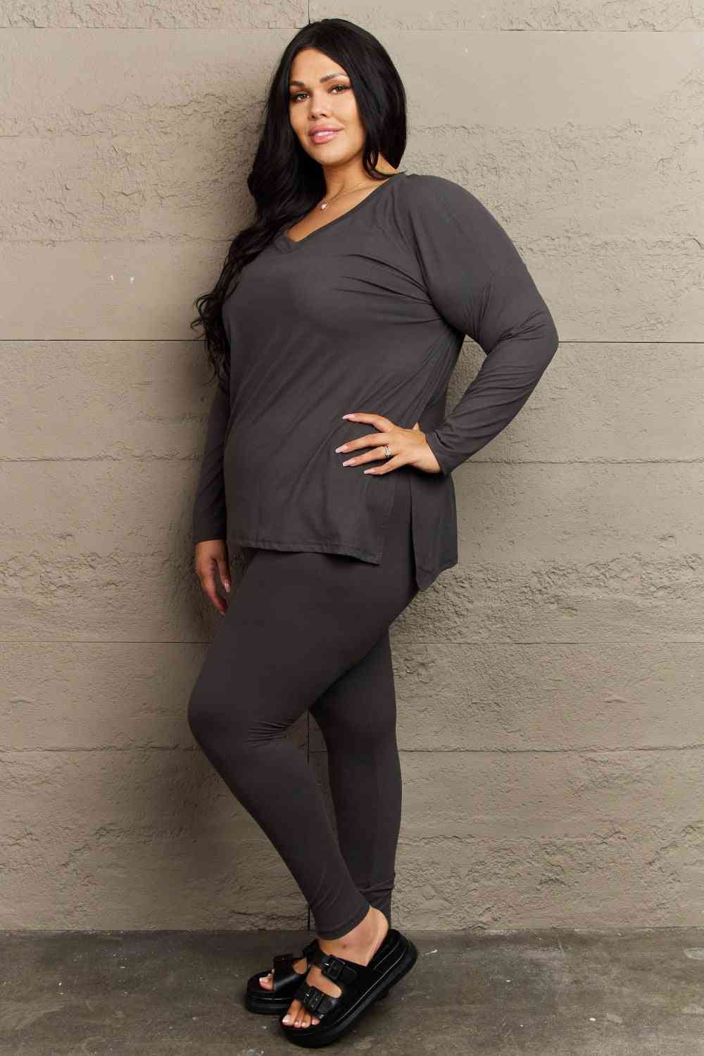 Zenana Lazy Days Full Size Long Sleeve and Leggings Set - TRENDMELO