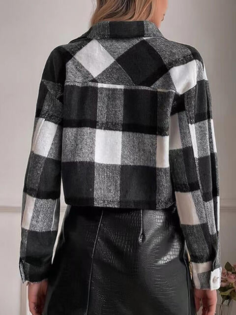 Plaid Collared Neck Button Down Jacket - TRENDMELO