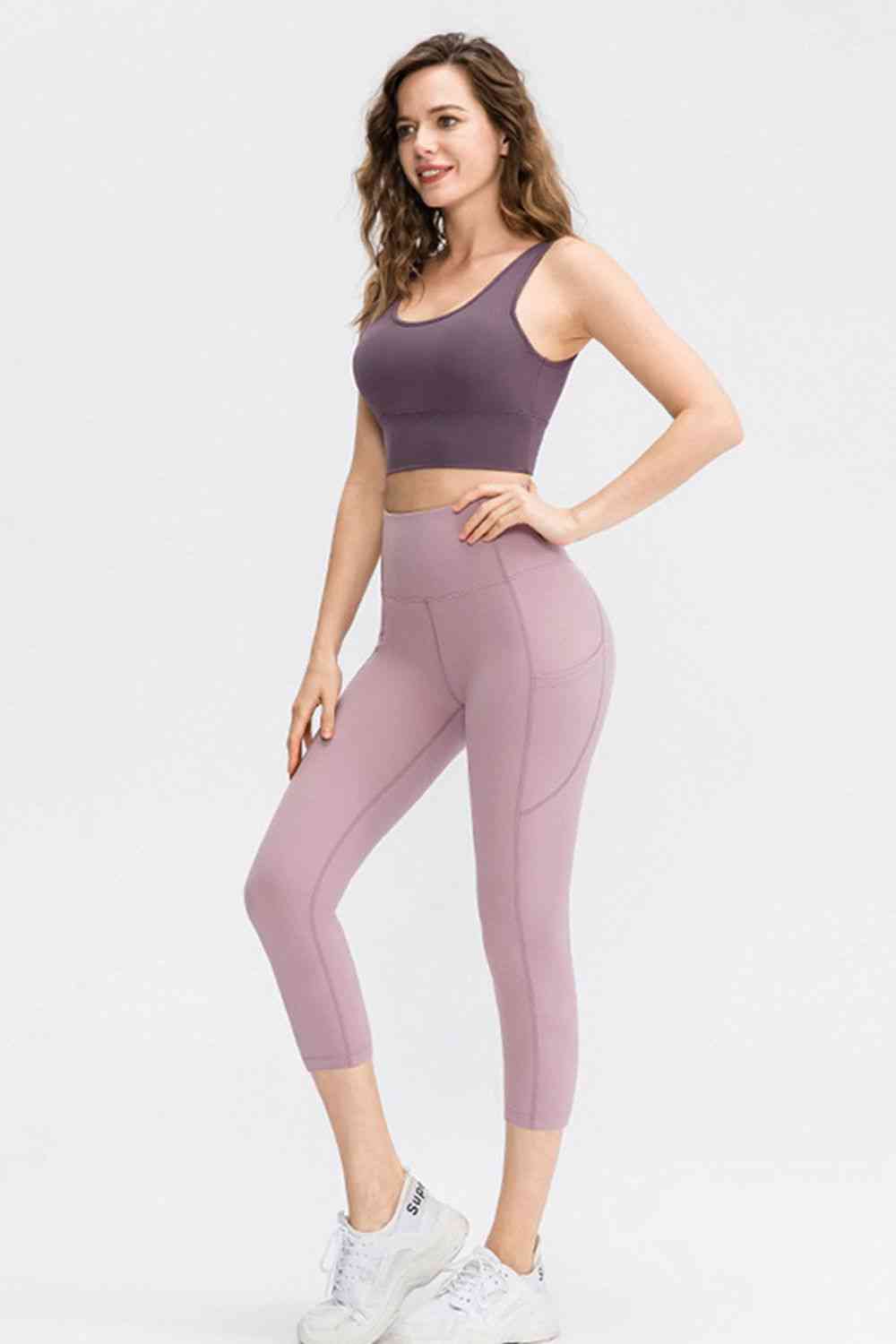 Wide Waistband Cropped Active Leggings with Pockets - TRENDMELO