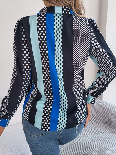 Polka Dot Contrast Long Sleeve Shirt - TRENDMELO