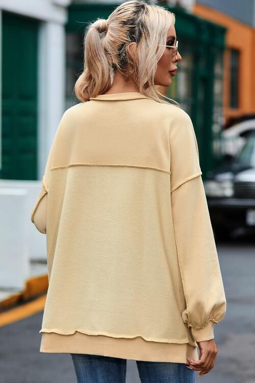 Buttoned Dropped Shoulder Sweatshirt - TRENDMELO