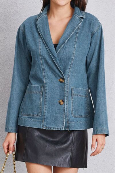 Pocketed Button Up Denim Jacket - TRENDMELO