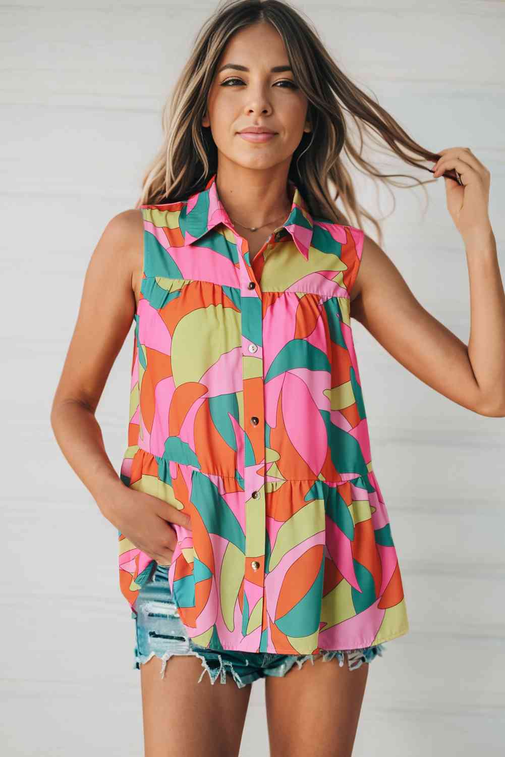 Multicolored Sleeveless Longline Shirt - TRENDMELO