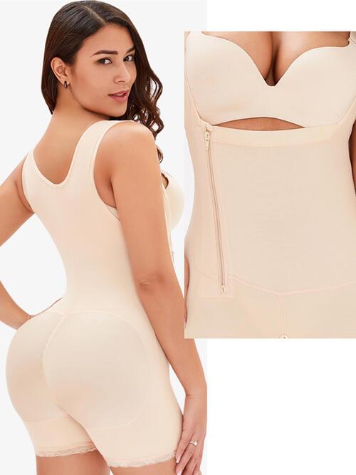 Full Size Side Zip Up Wide Strap Shapewear - TRENDMELO