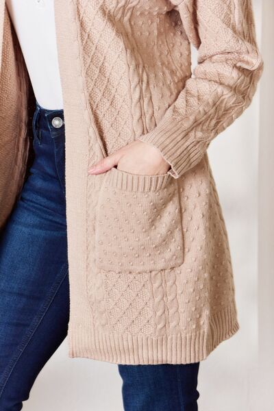 Hailey & Co Full Size Cable-Knit Pocketed Cardigan - TRENDMELO