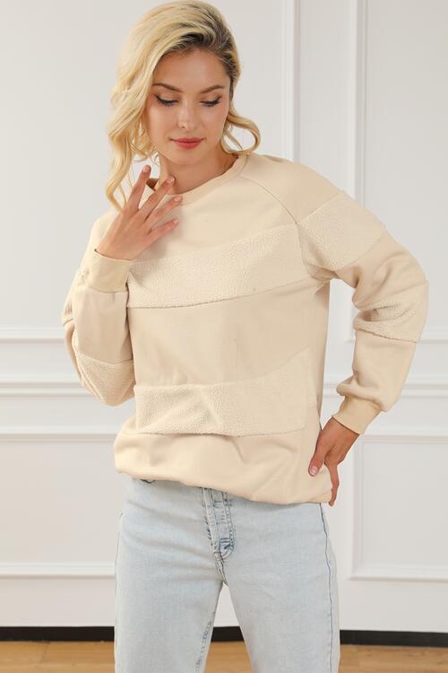 Striped Round Neck Long Sleeve Sweatshirt - TRENDMELO