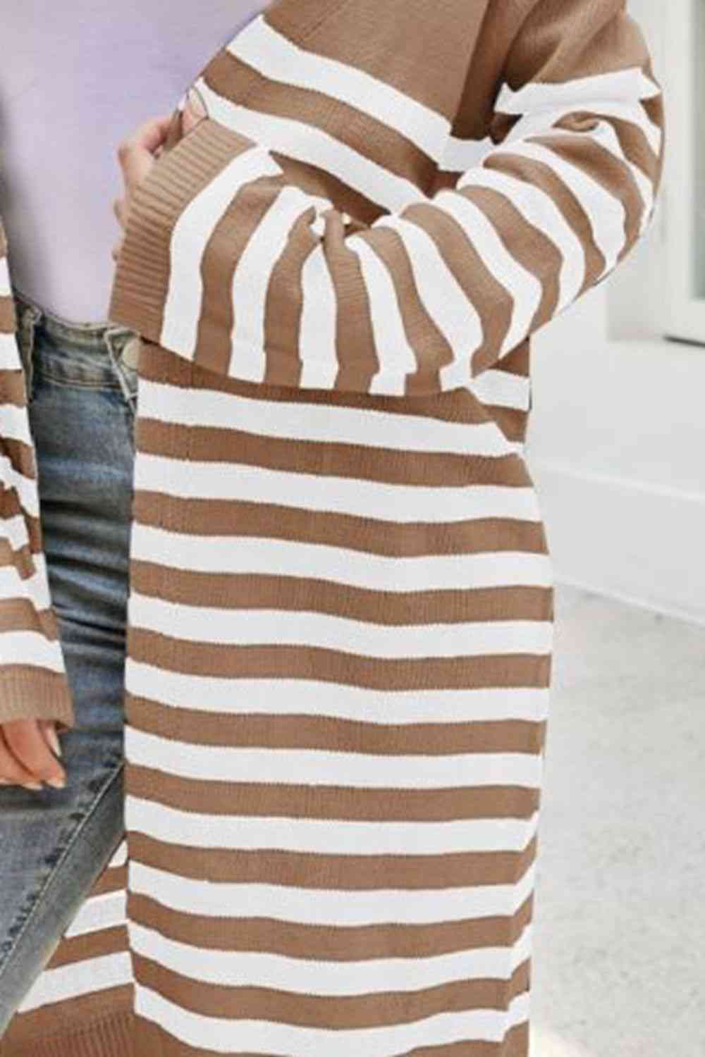 Striped Open Front Longline Cardigan - TRENDMELO