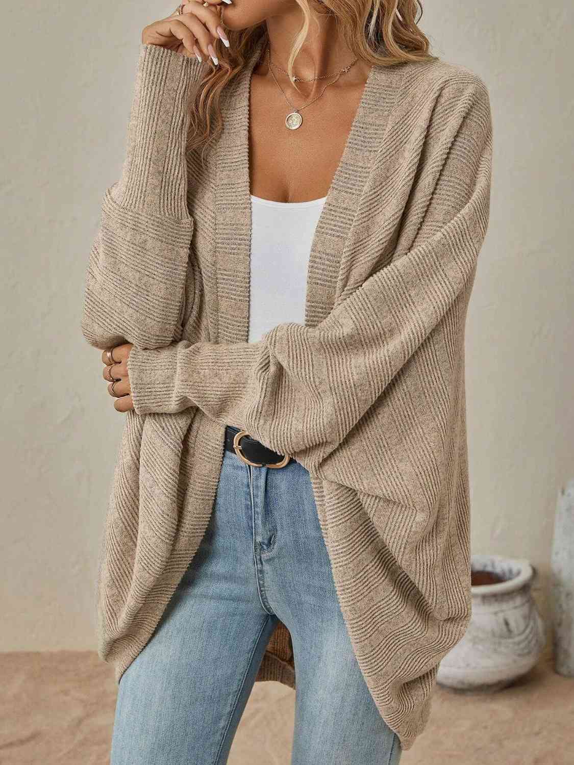 Open Front Dropped Shoulder Cardigan - TRENDMELO