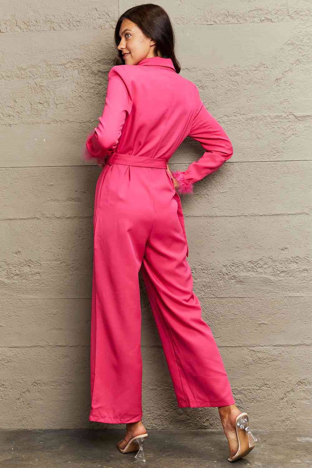 Lapel Collar Long Sleeve Jumpsuit - TRENDMELO