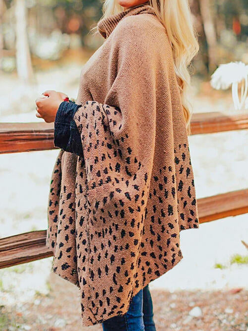 Leopard Turtleneck Poncho - TRENDMELO