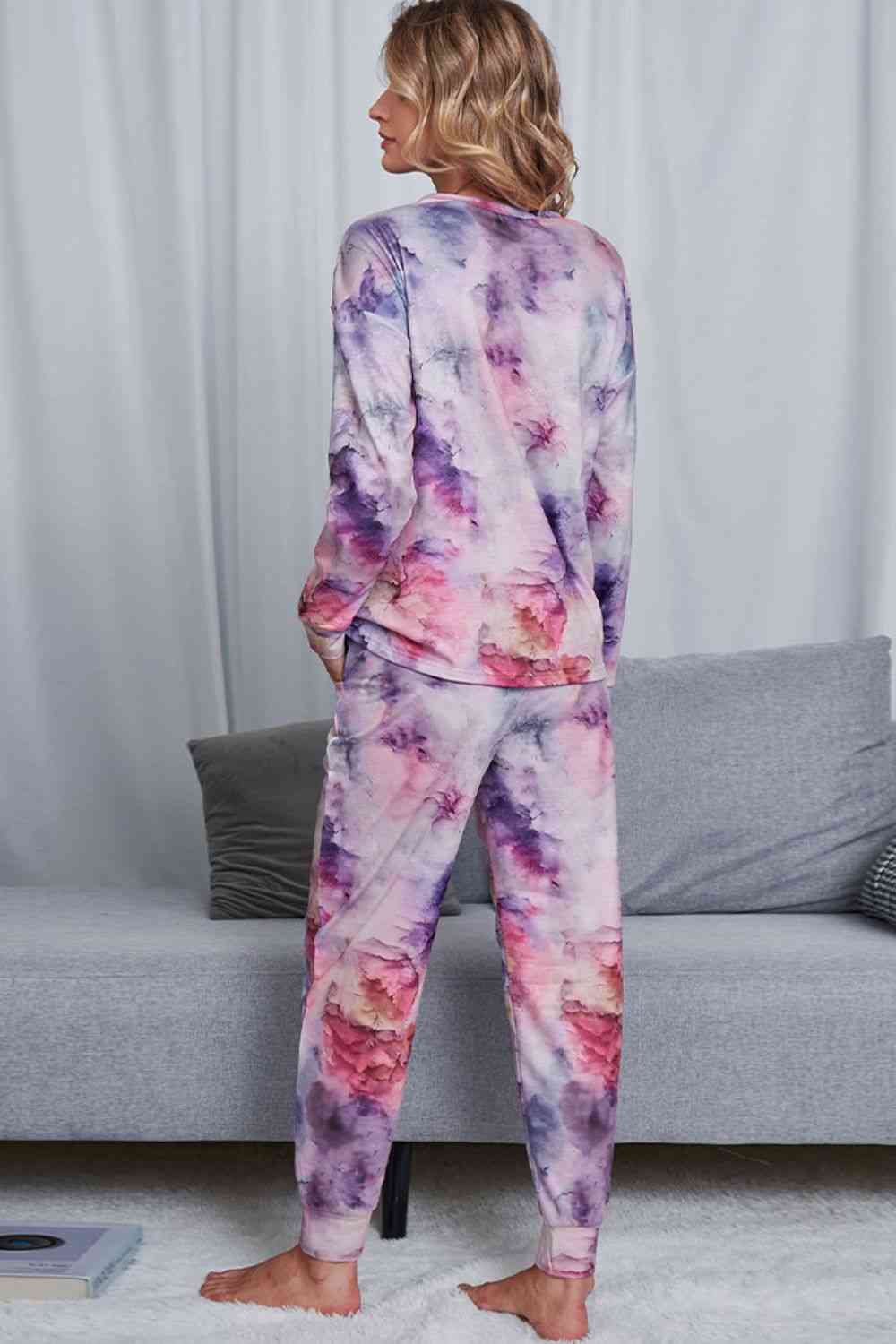 Tie-Dye Crewneck Top and Drawstring Waist Joggers Lounge Set - TRENDMELO