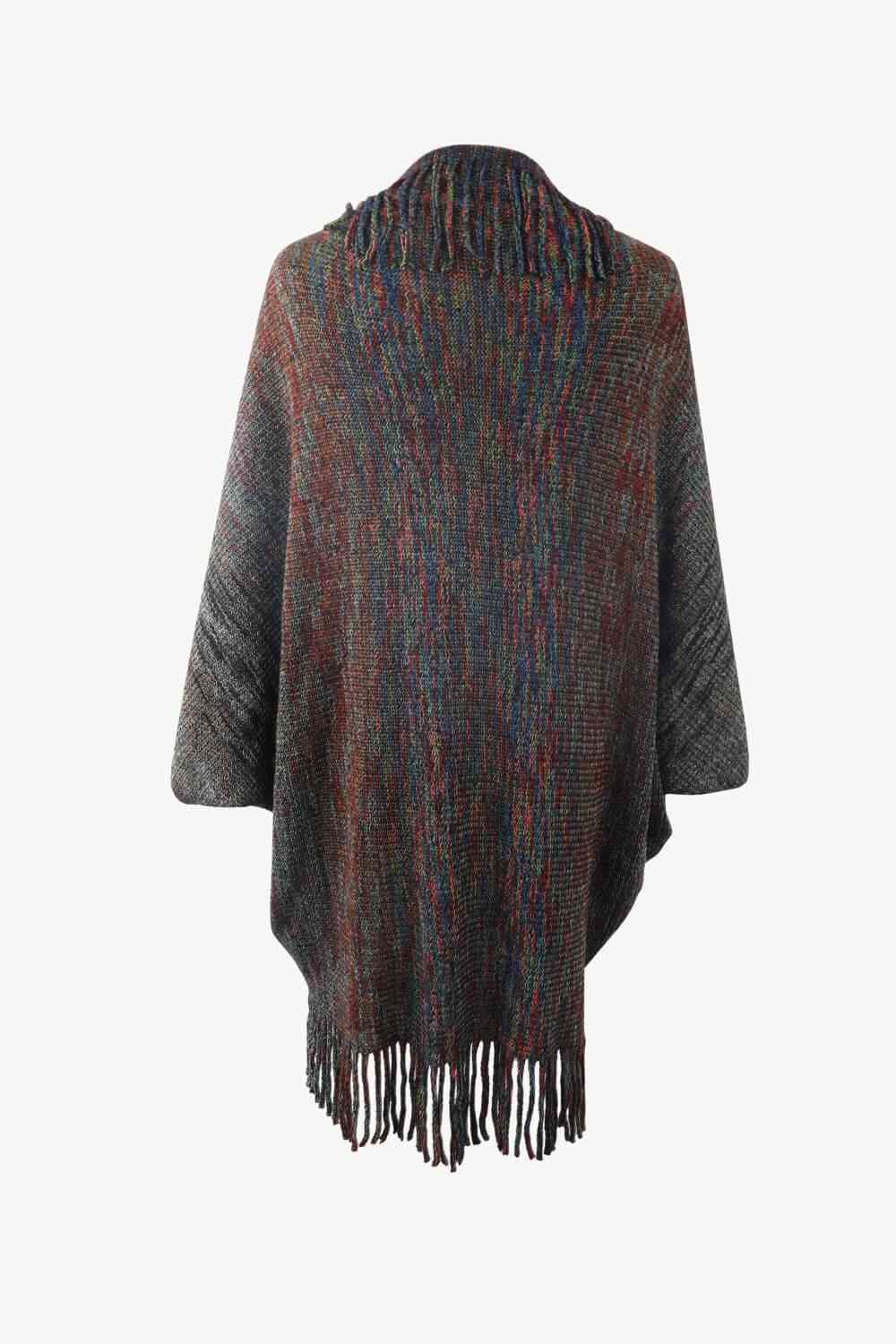 Multicolored Fringe Trim Poncho - TRENDMELO