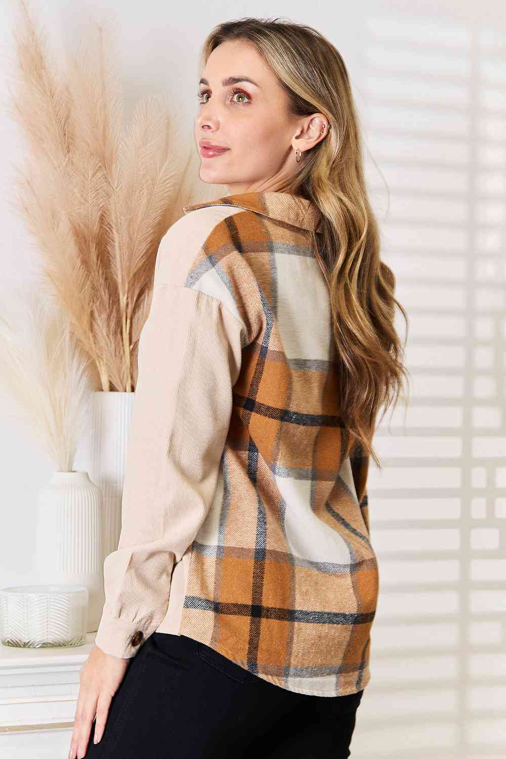 Double Take Plaid Print Dropped Shoulder Shirt - TRENDMELO