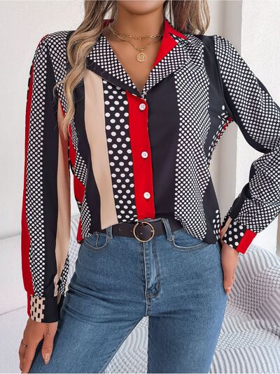 Polka Dot Contrast Long Sleeve Shirt - TRENDMELO