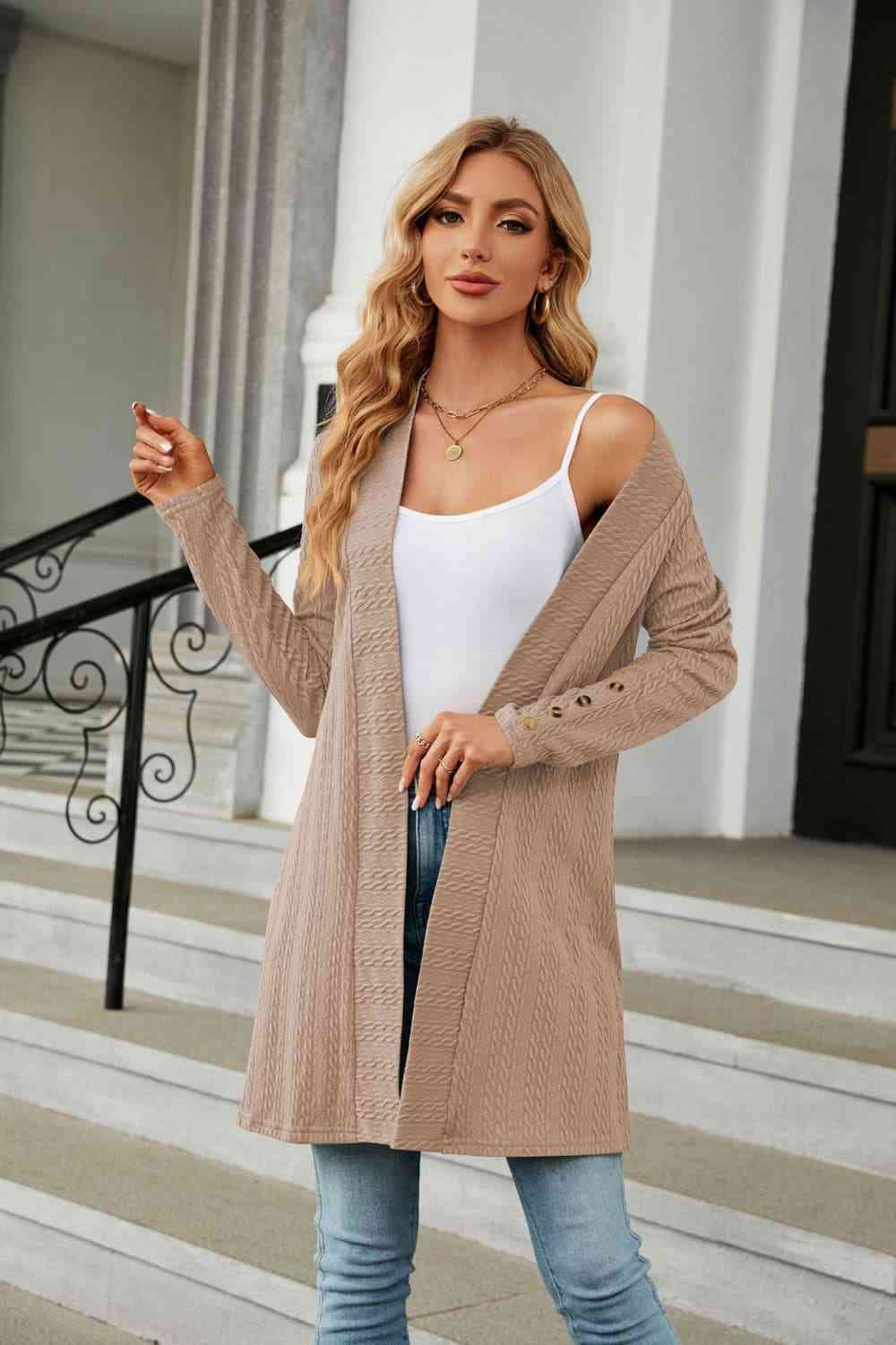 Long Sleeve Open Front Cardigan - TRENDMELO