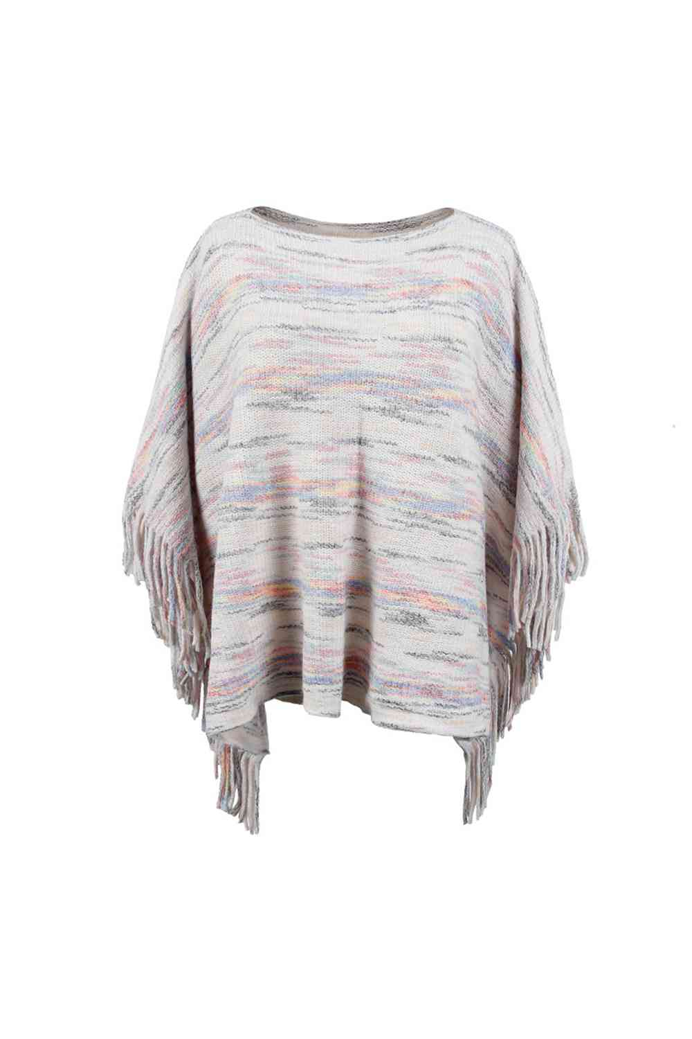 Round Neck Fringe Detail Sleeve Poncho - TRENDMELO