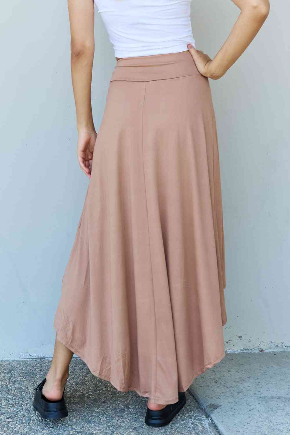 Ninexis First Choice High Waisted Flare Maxi Skirt in Camel - TRENDMELO