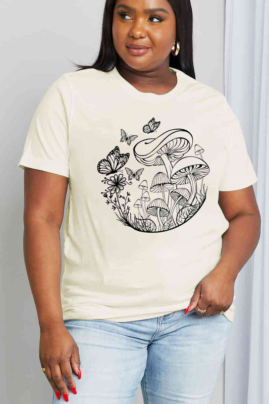 Simply Love Full Size Butterfly & Mushroom Graphic Cotton Tee - TRENDMELO