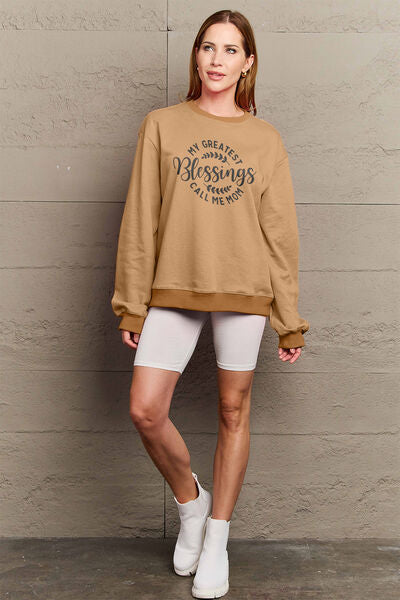 Simply Love Full Size MY GREATEST BLESSINGS CALL ME MOM Round Neck Sweatshirt - TRENDMELO