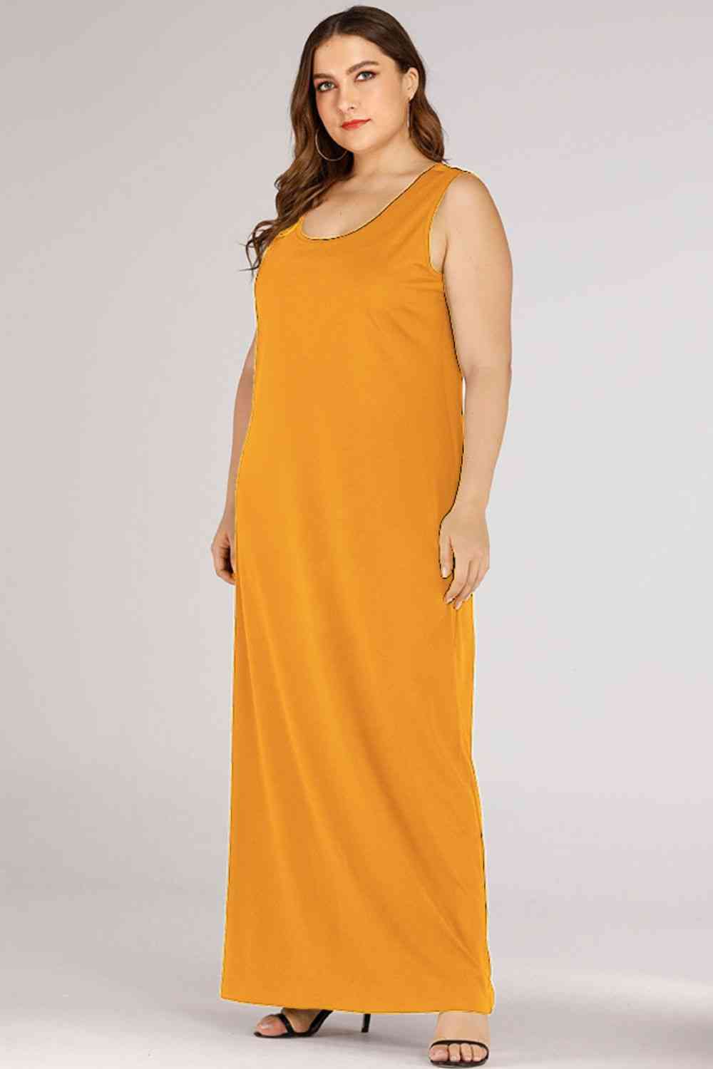 Plus Size Scoop Neck Maxi Tank Dress - TRENDMELO