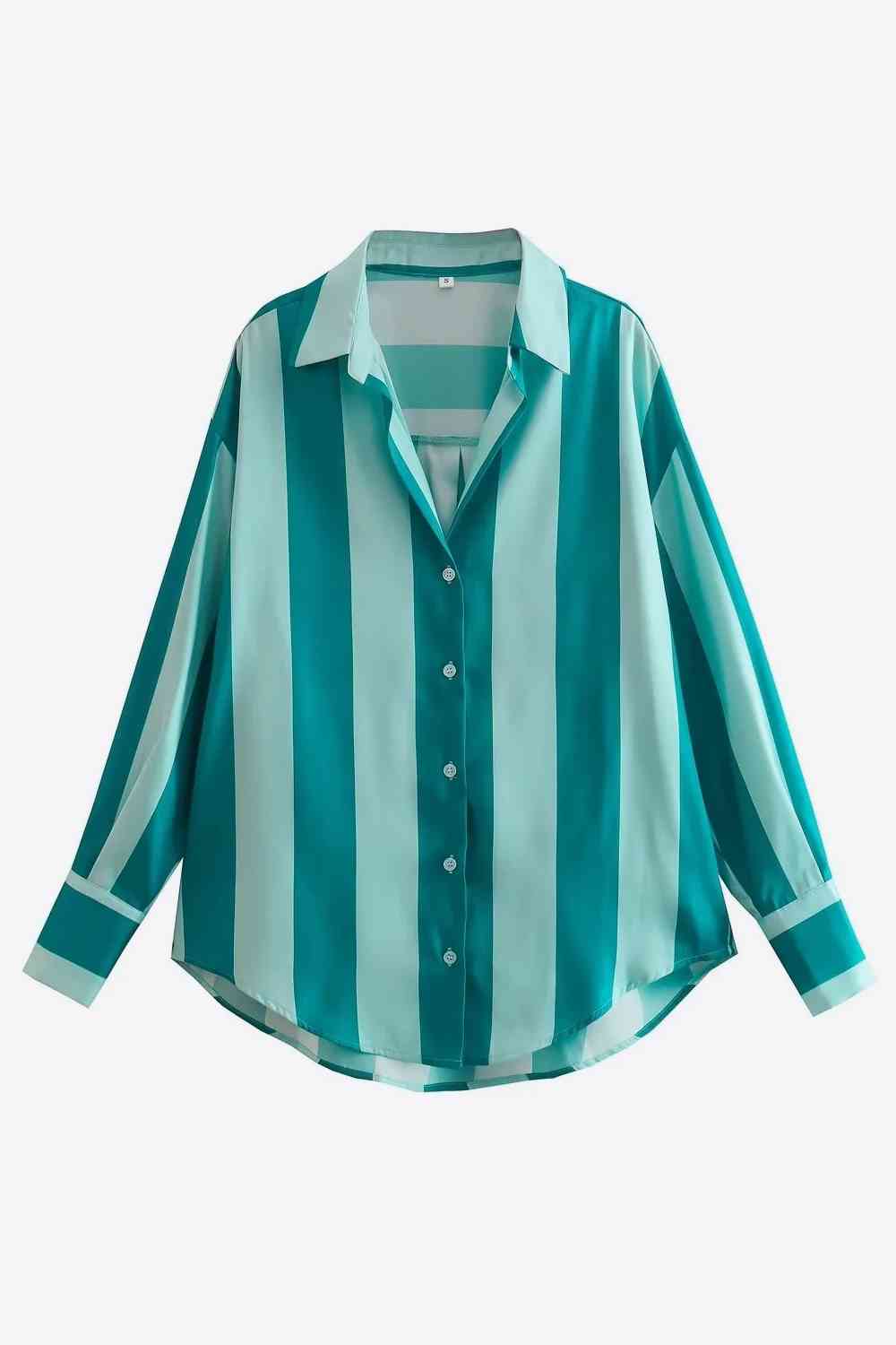 Striped Dropped Shoulder Shirt - TRENDMELO