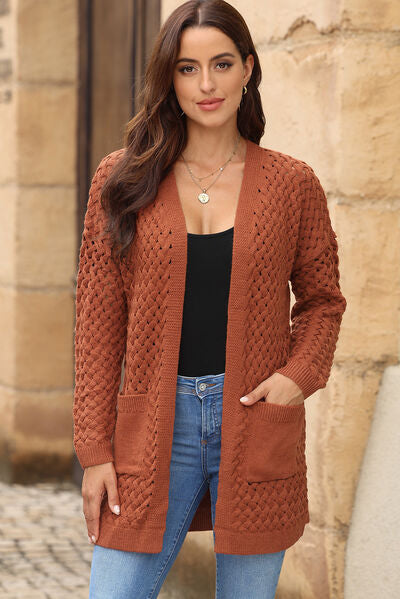 Open Front Dropped Shoulder Cardigan with Pockets - TRENDMELO